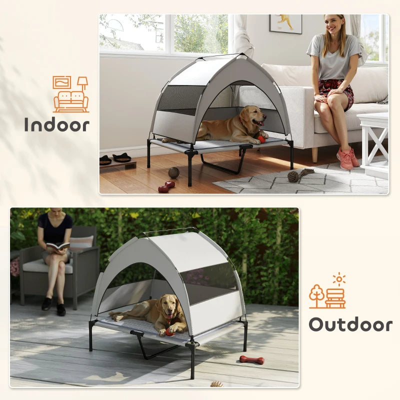 Elevated Outdoor Dog Bed with Canopy & Cooling Pad