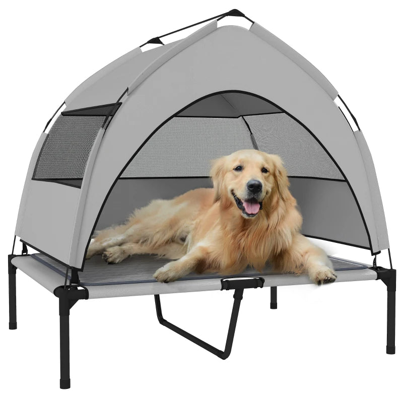 Elevated Outdoor Dog Bed with Canopy & Cooling Pad