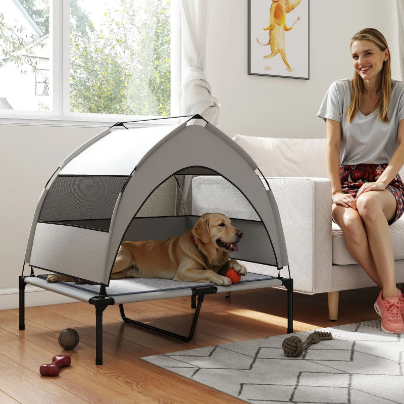 Elevated Outdoor Dog Bed with Canopy & Cooling Pad