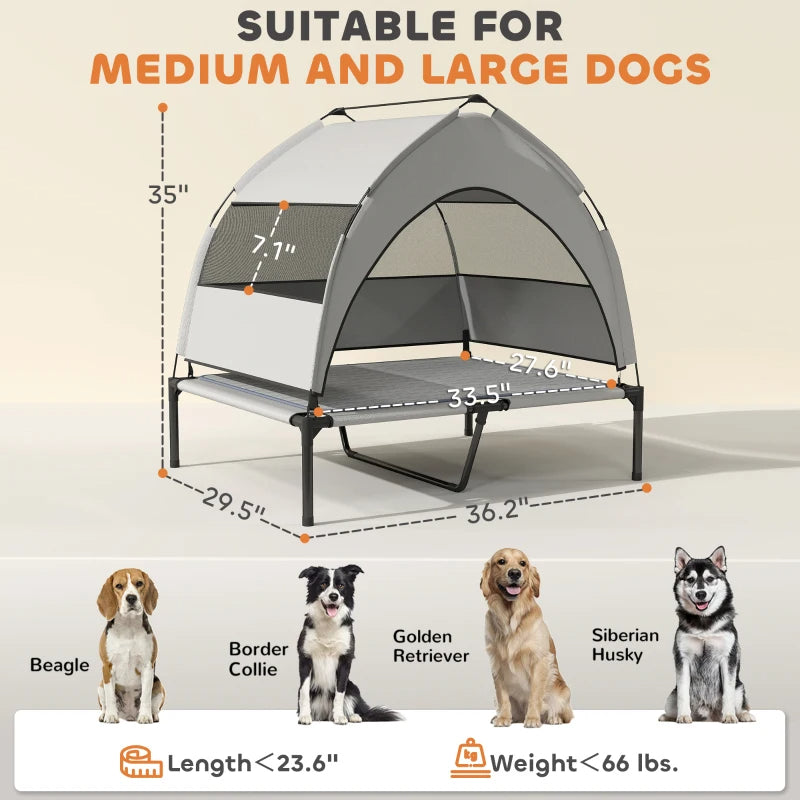 Elevated Outdoor Dog Bed with Canopy & Cooling Pad