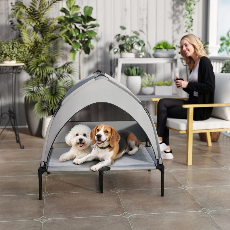 Elevated Outdoor Dog Bed with Canopy & Cooling Pad