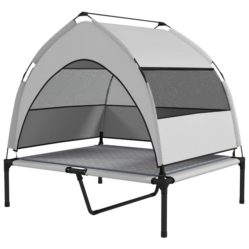 Elevated Outdoor Dog Bed with Canopy & Cooling Pad