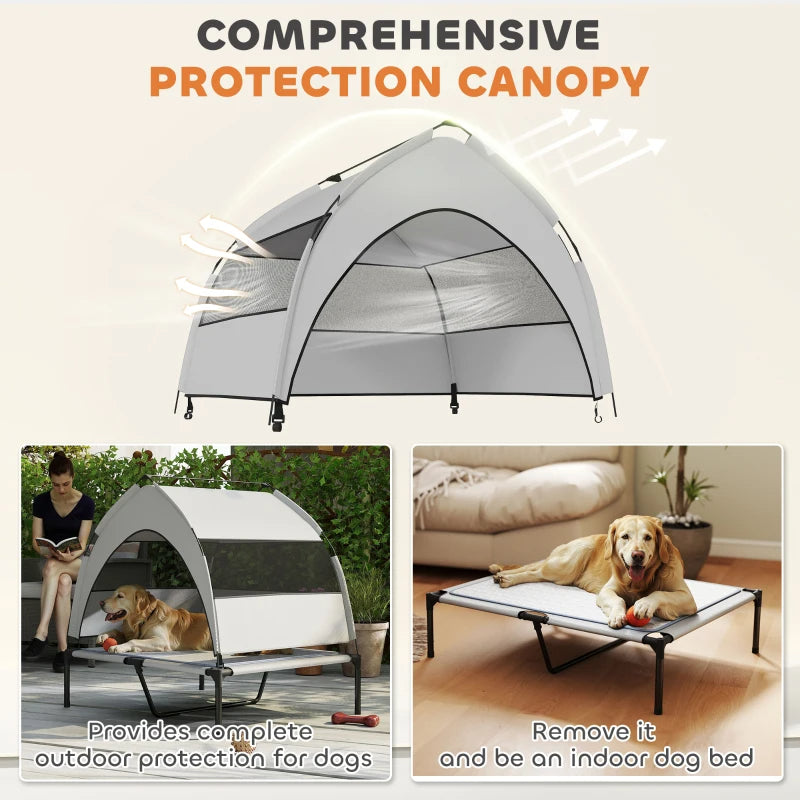 Elevated Outdoor Dog Bed with Canopy & Cooling Pad